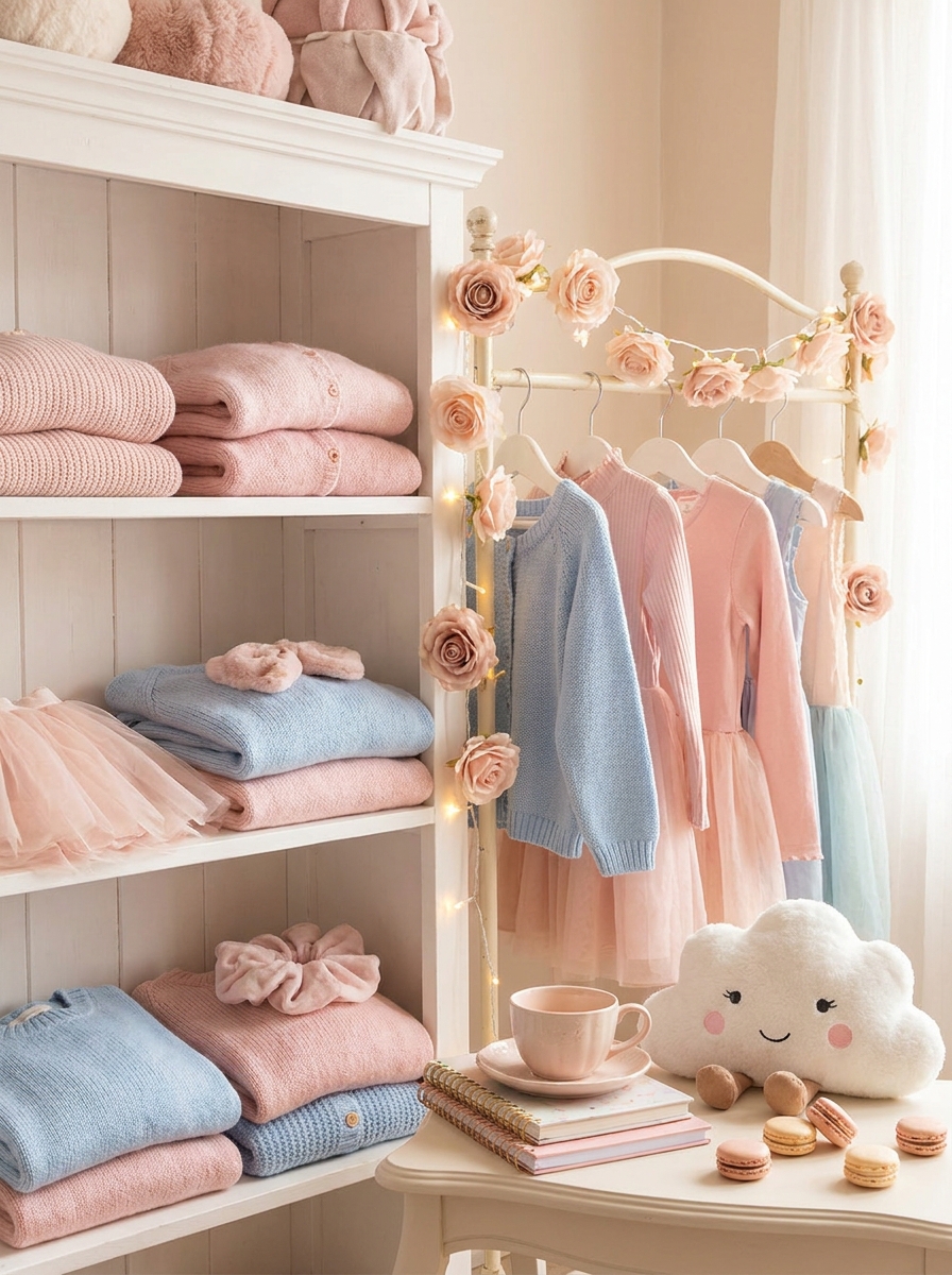 Pastel kids sweaters and layered outfits for changing weather